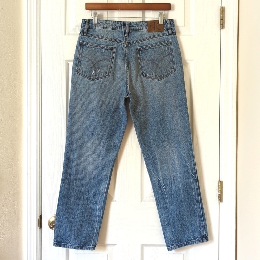 Calvin Klein Jeans Retro Medium Wash High Rise Distressed Straight Leg Jeans 30 - Picture 4 of 16